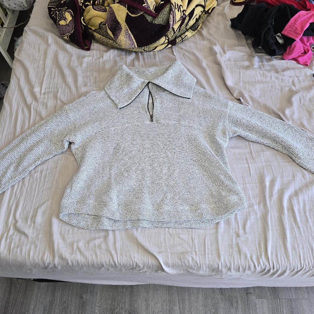 Vintage Gray Collared Knit Sweater